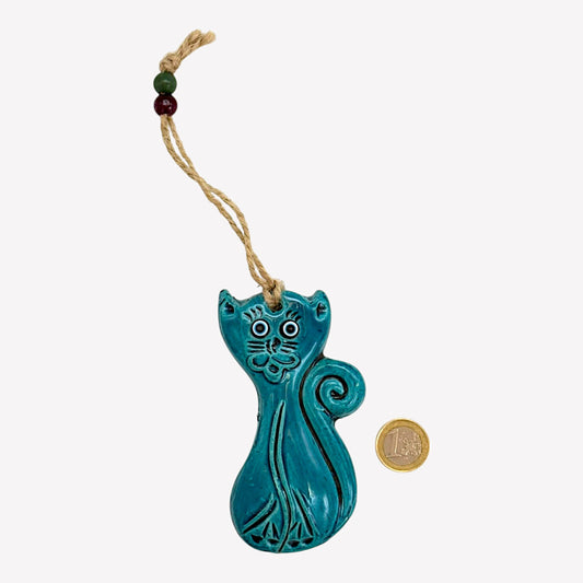 Keramik Wanddeko - Katze - Türkis - 11x6x2cm