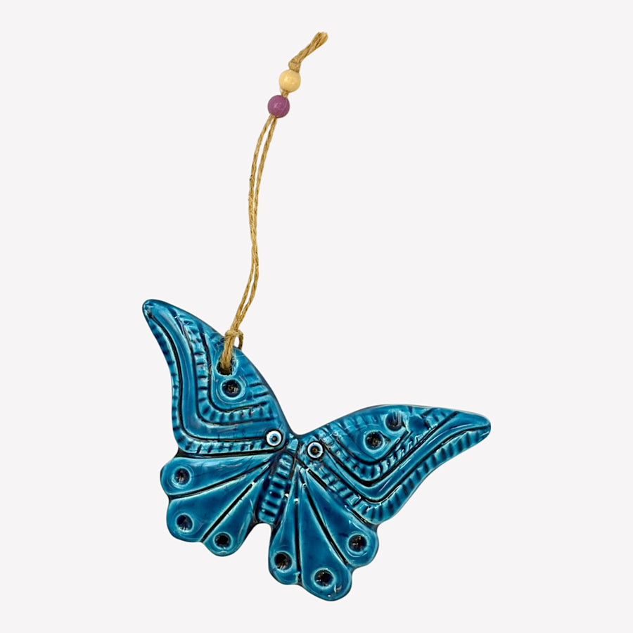 Keramik Wanddeko - Schmetterling 2 - Hellblau - 16x10x2cm