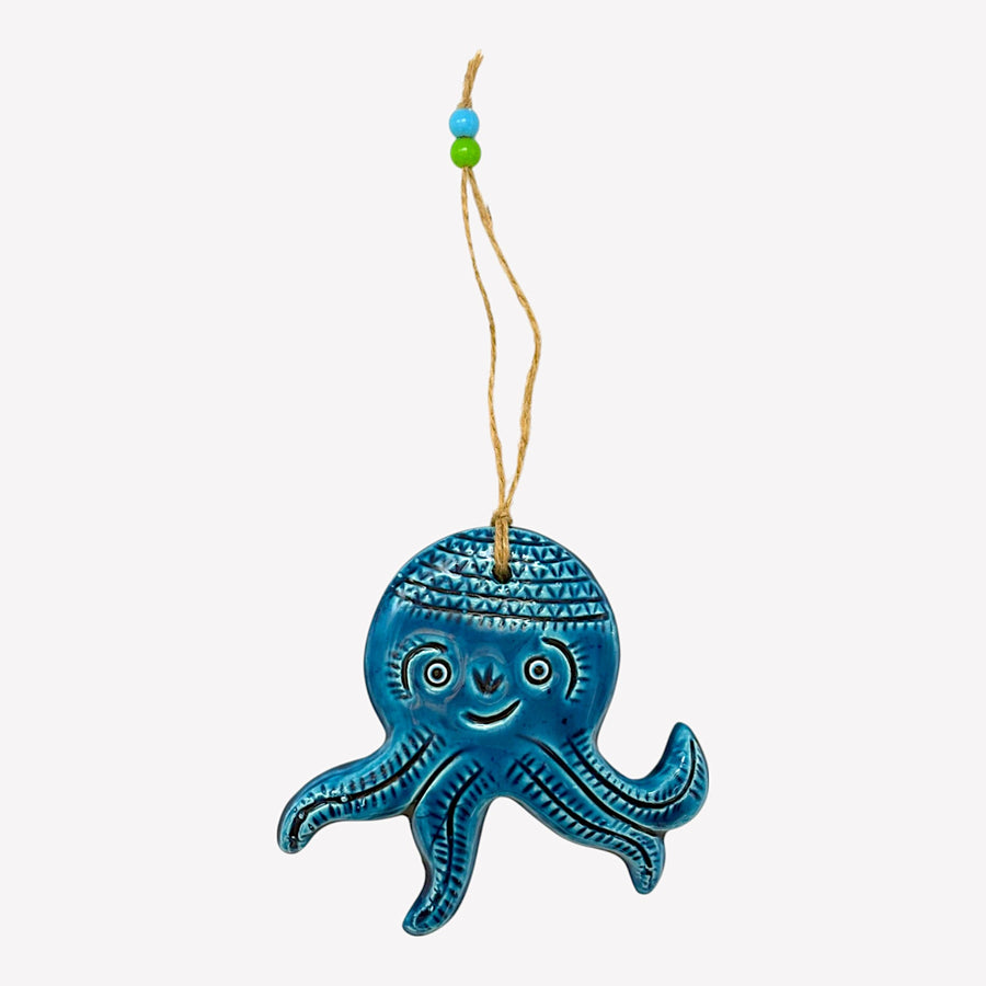 Keramik Wanddeko - Tintenfisch - Hellblau - 14x14x2cm