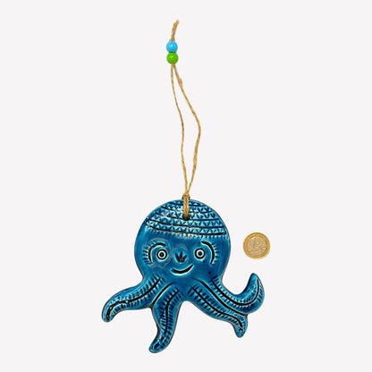 Keramik Wanddeko - Tintenfisch - Hellblau - 14x14x2cm
