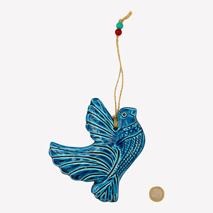 Keramik Wanddeko - Vogel - Hellblau - 14x13x2cm