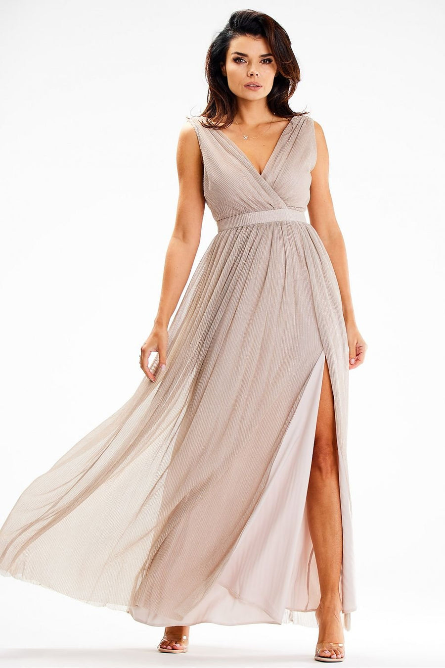 Maxikleid mit Schlitz und V-Ausschnitt