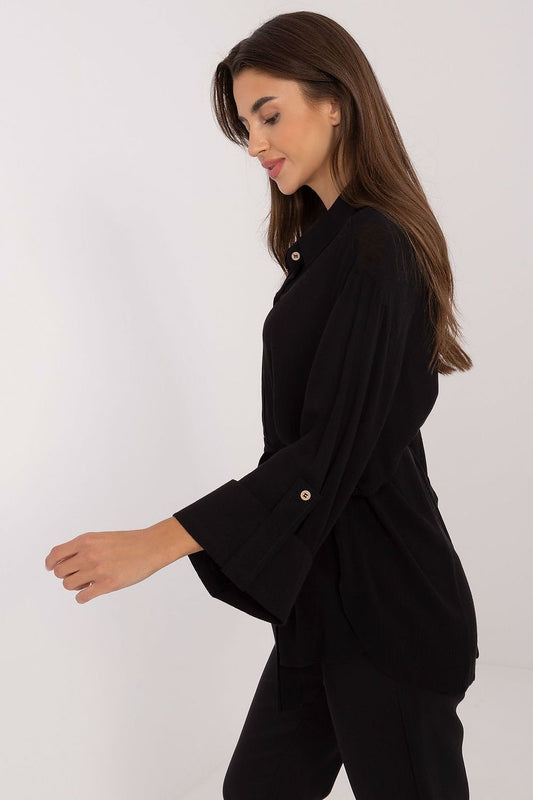 Lange Hemdbluse mit Bindegürtel und 3/4-Ärmeln