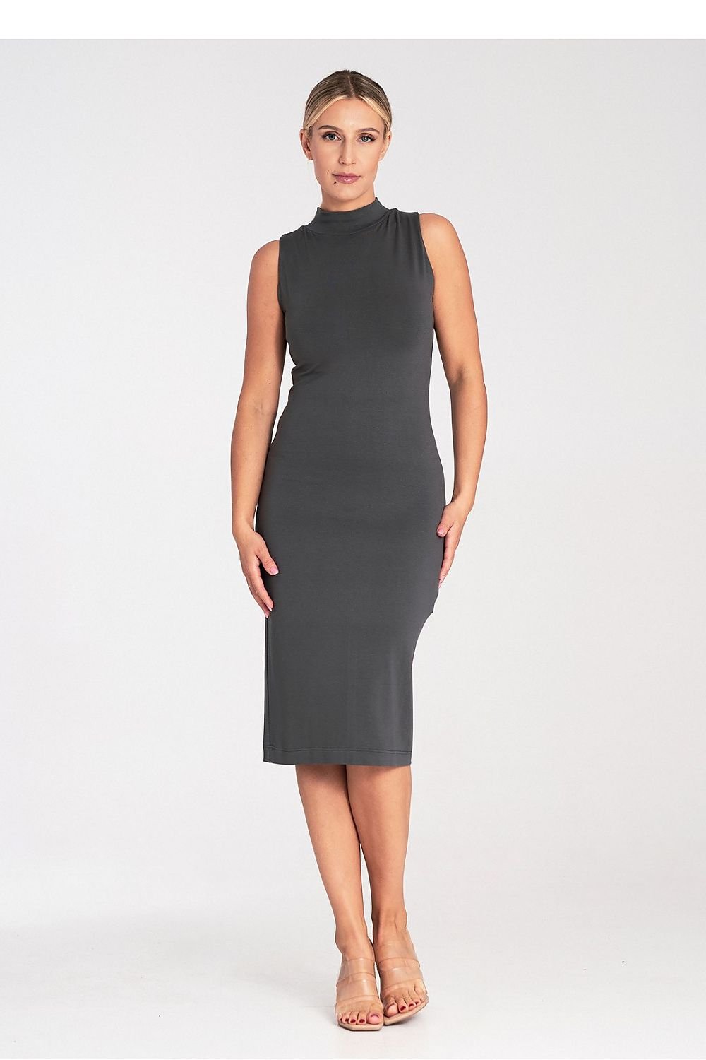 Klassisches Business Midikleid mit Stehkragen