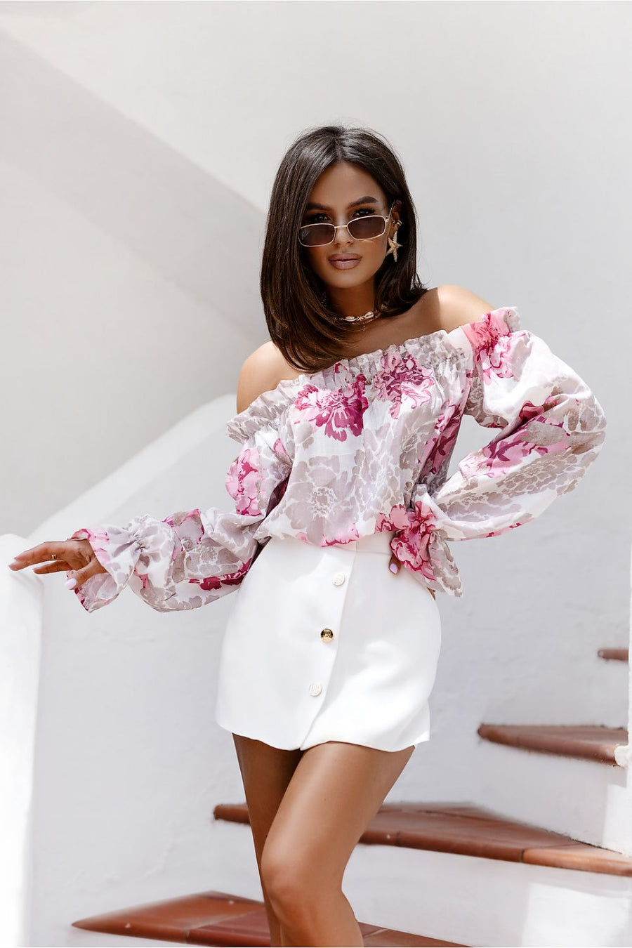 Boho Off-Shoulder Bluse mit Blumenmuster