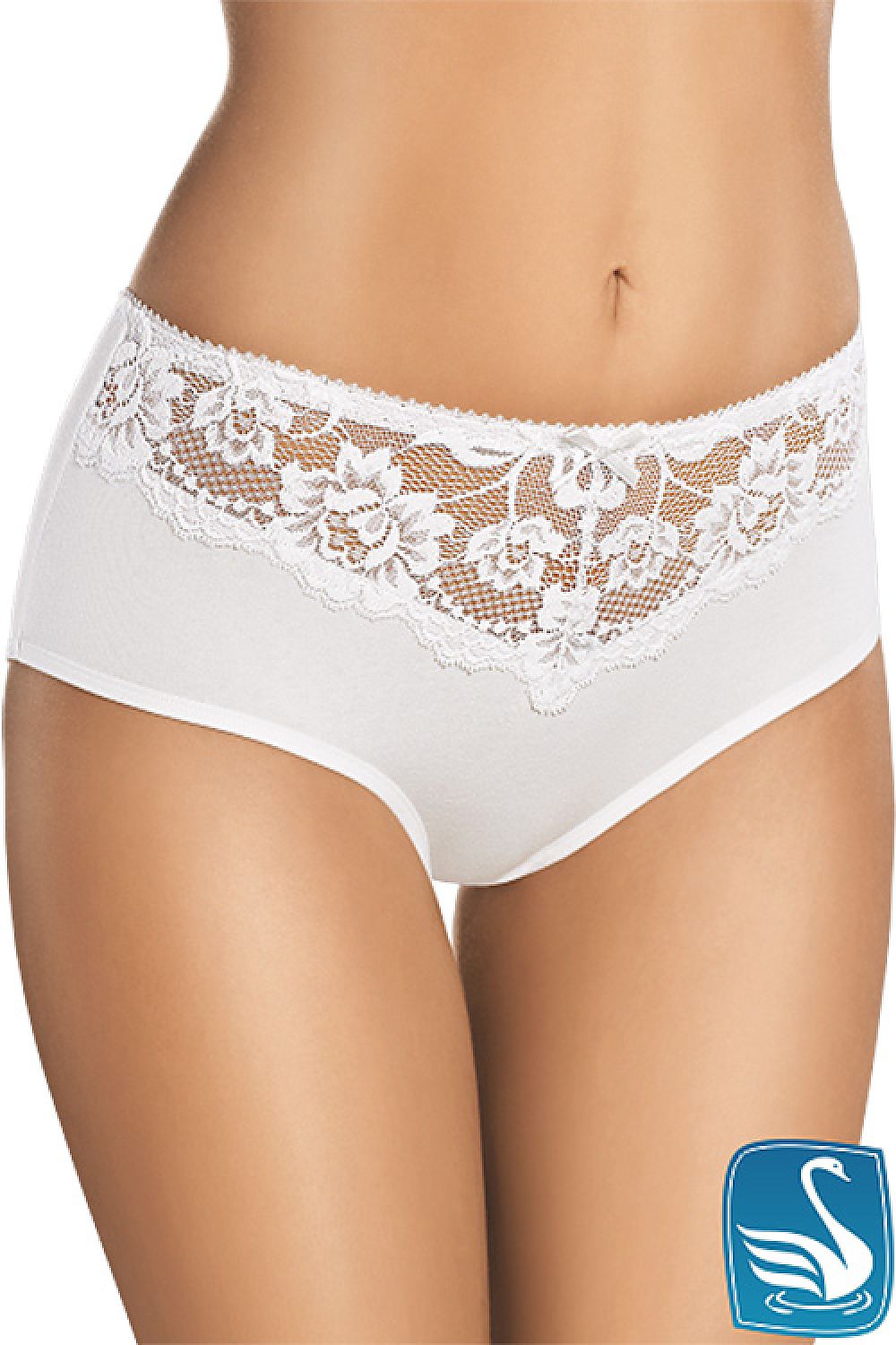 High-Waist Slip mit breitem Spitzeneinsatz und Satinschleife vorne