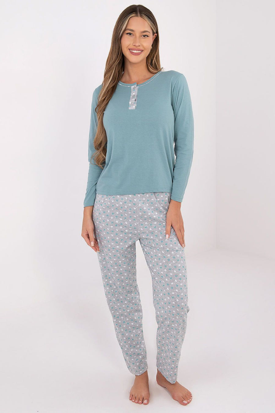 Pyjama aus Baumwolle mit langen Ärmeln und gemusterter Hose