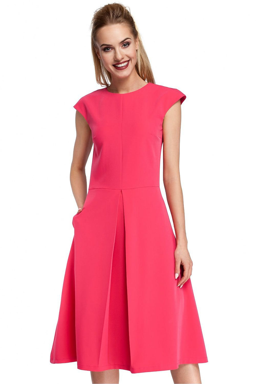 Klassisches Business Midikleid mit kontrastierender Taillierung