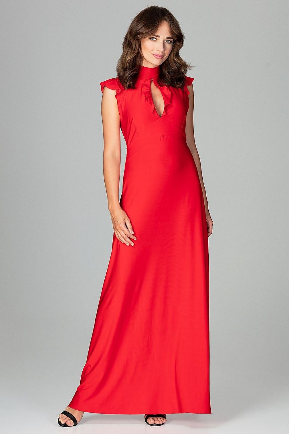 Maxikleid mit Rüschen und V-Ausschnitt