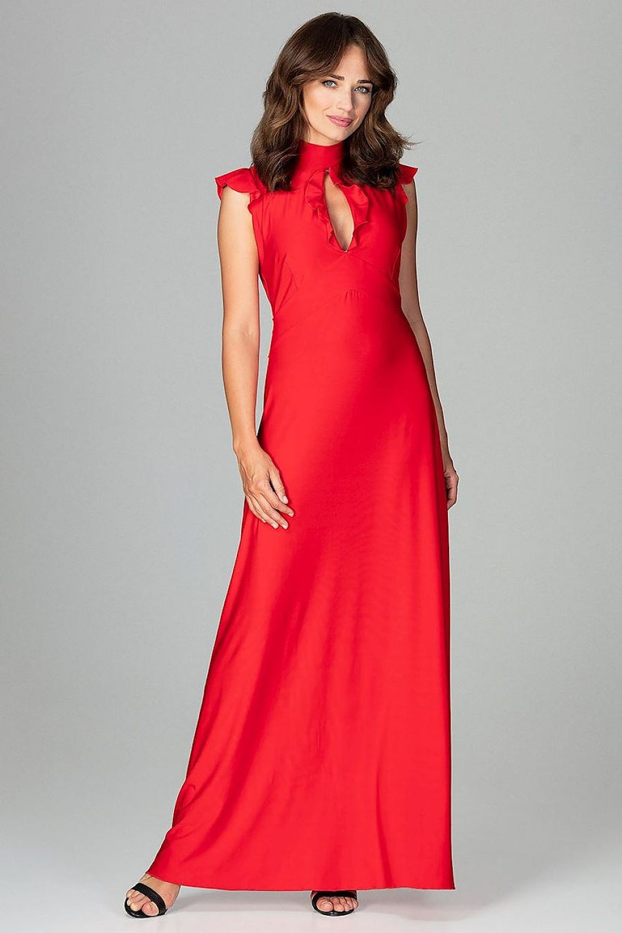 Maxikleid mit Rüschen und V-Ausschnitt