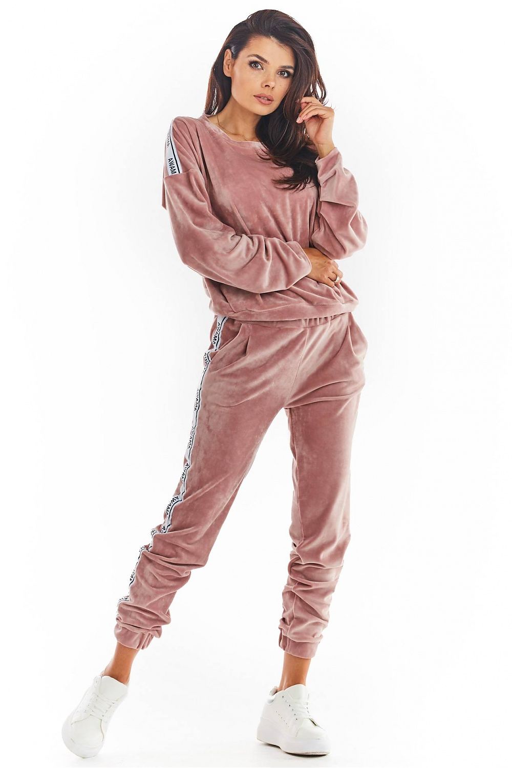 Damen Sweatshirt Velours Oversized mit Rundhalsausschnitt