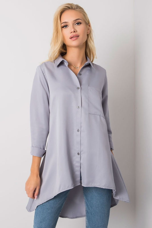 Langarmhemd mit verlängertem Rücken und Button-Down-Kragen