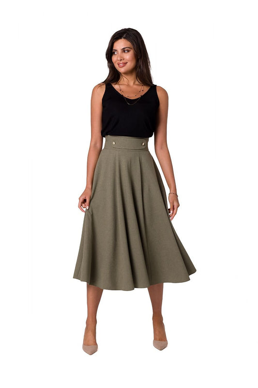 Ausgestellter Midirock mit hoher Taille und Knöpfen