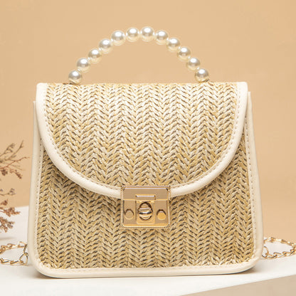Perlenbesetzte Strohhandtasche Damen