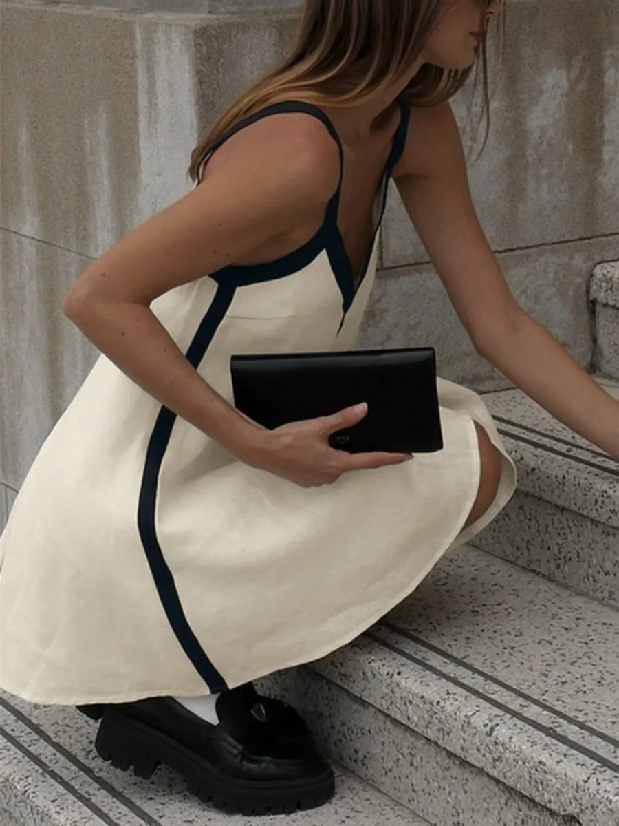 Damen V-Neck Mini Camisole Kleid mit Kontrastdetails