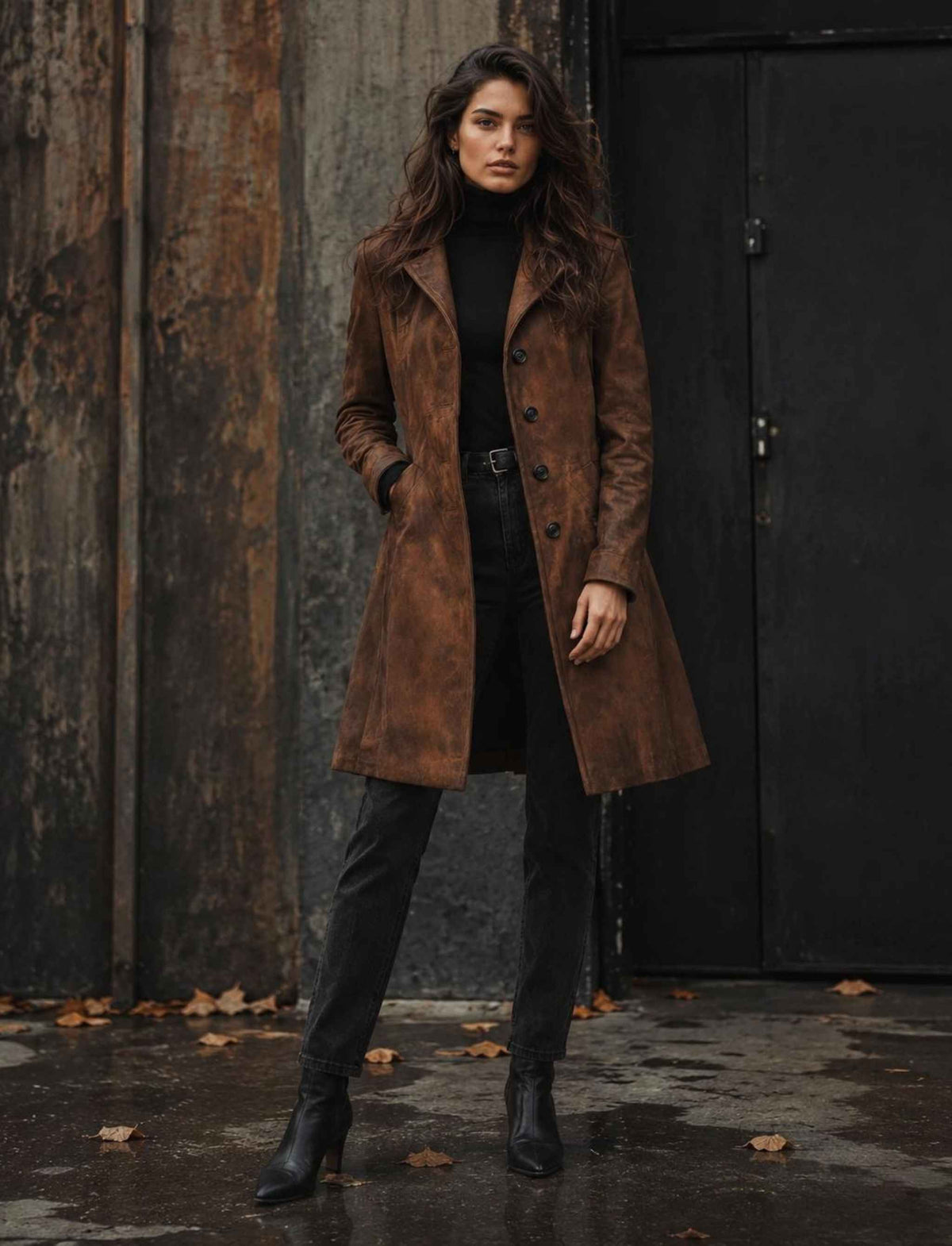 Brauner Trenchcoat mit Knopfleiste und Taschen