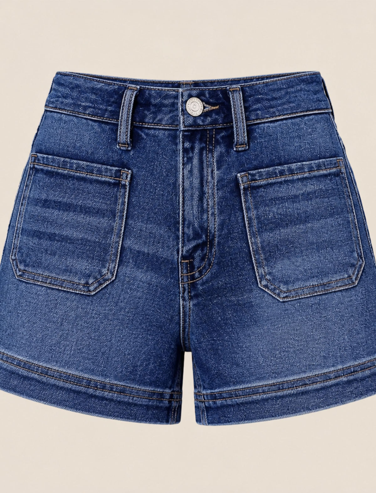 Damen High Waist Jeans Shorts mit sichtbaren Vordertaschen in Produktansicht