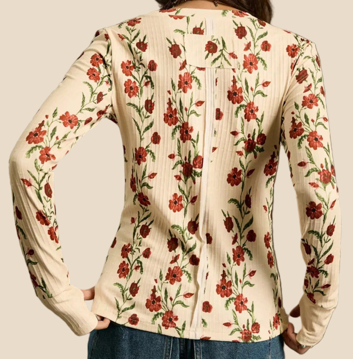 Damen Langarmshirt mit Blumenmuster in Rückansicht