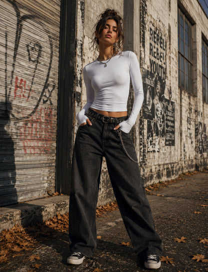 Damen Langarmshirt mit langen Ärmeln in Vorderansicht