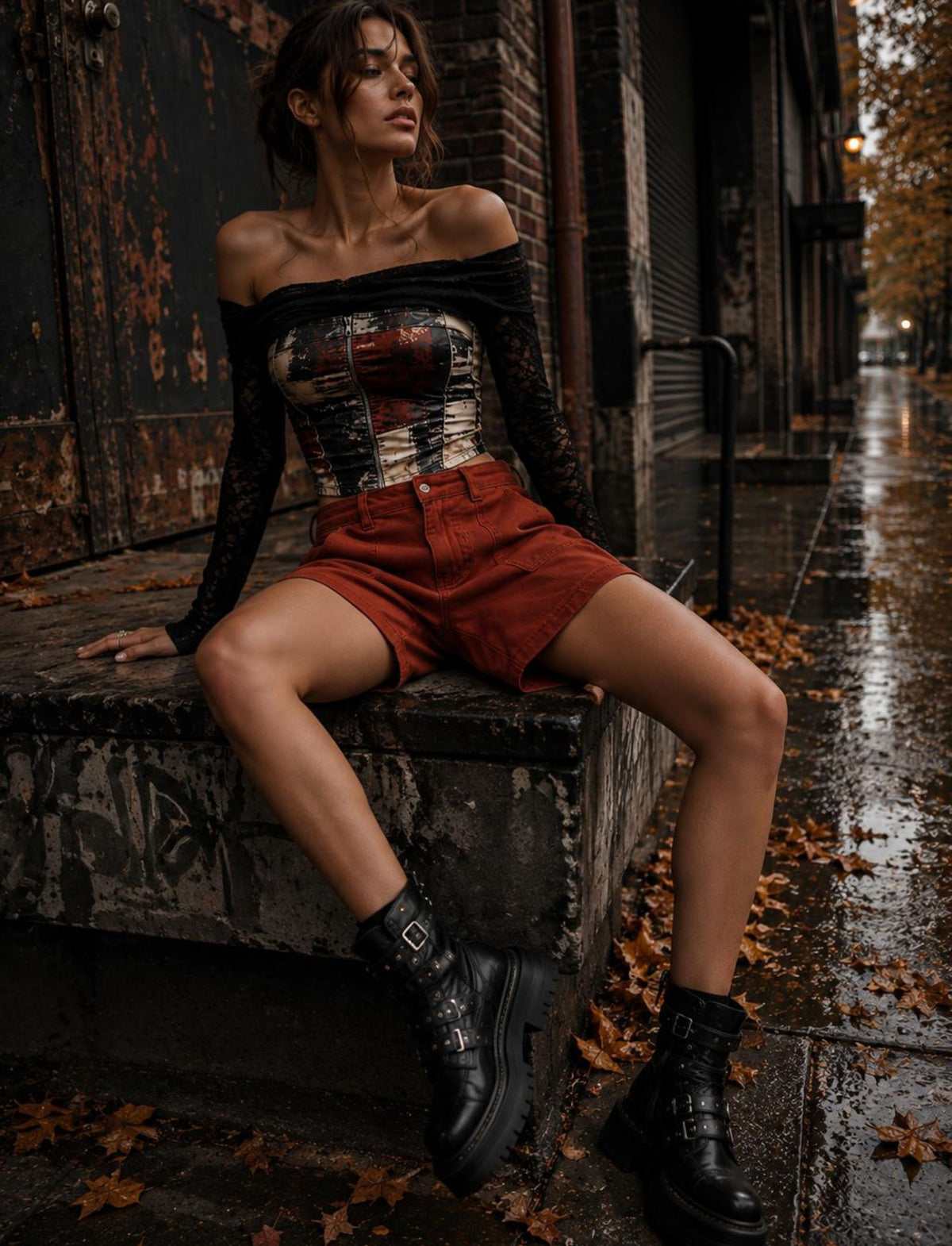 Damen Shorts mit hohem Bund, Gürtelschlaufen und Taschen in Trageansicht