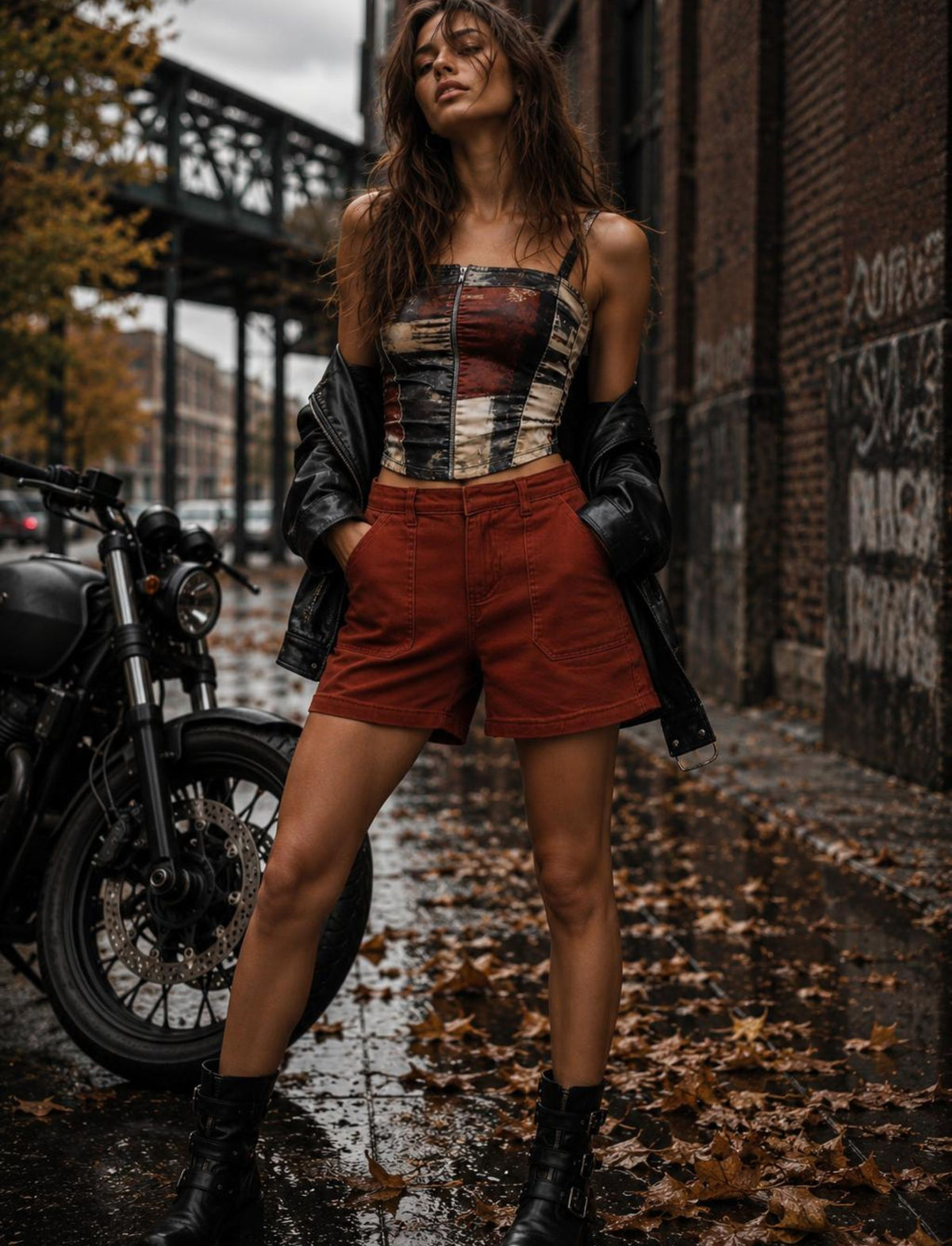 Damen Shorts mit hohem Bund, Knopfverschluss und Taschen in Vorderansicht