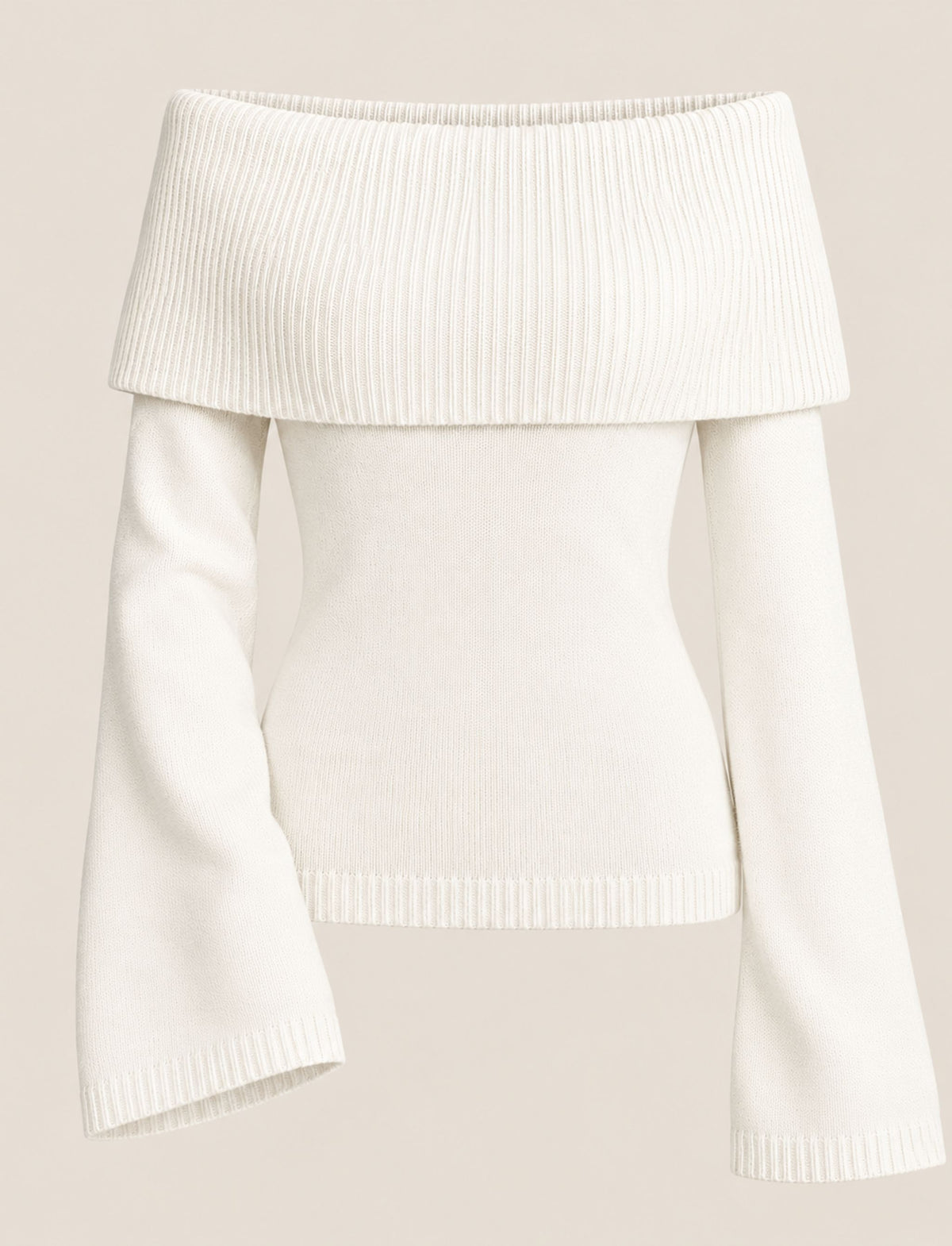 Damen Strickpullover mit schulterfreiem Ausschnitt und breitem Umschlagkragen in Vorderansicht