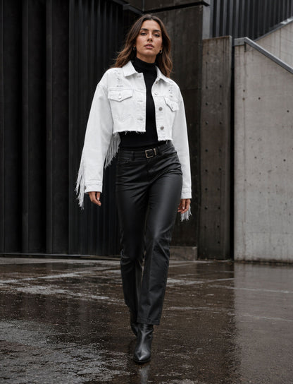 Denim Jacke für Damen mit Fransen im modernen Herbst-Look