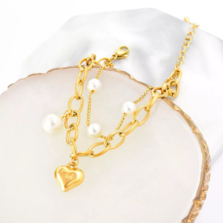 Damen Armband Herz mit synthetischer Perle aus titanbeschichtetem Edelstahl