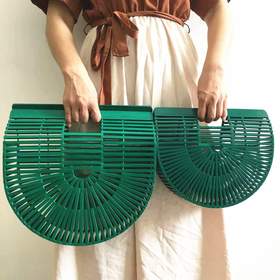 Damen Bambus Clutch Tasche Halbmond Grün