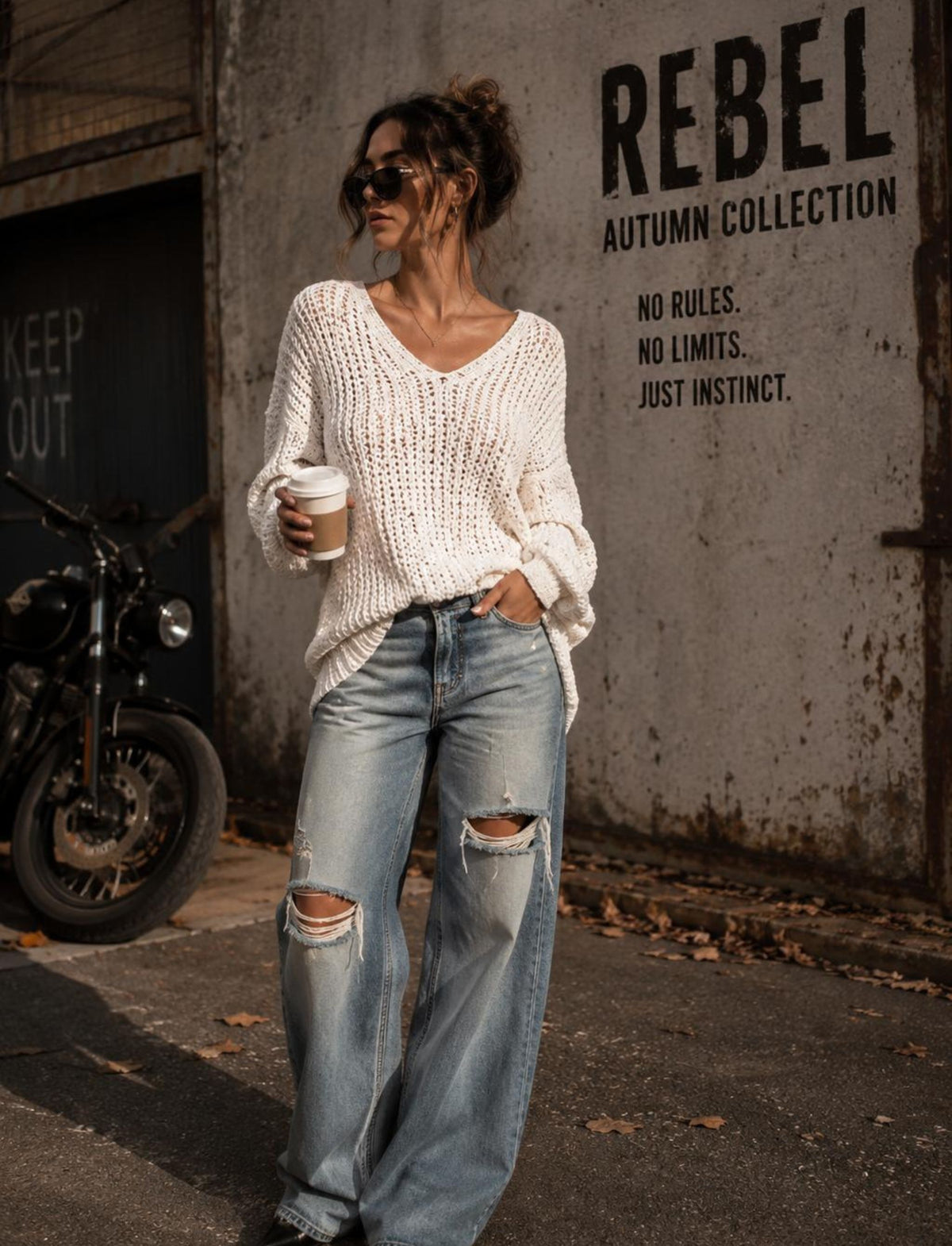 One-Shoulder Strickpullover für Damen mit lockerem Schnitt und langen Ärmeln in einem herbstlichen Outfit