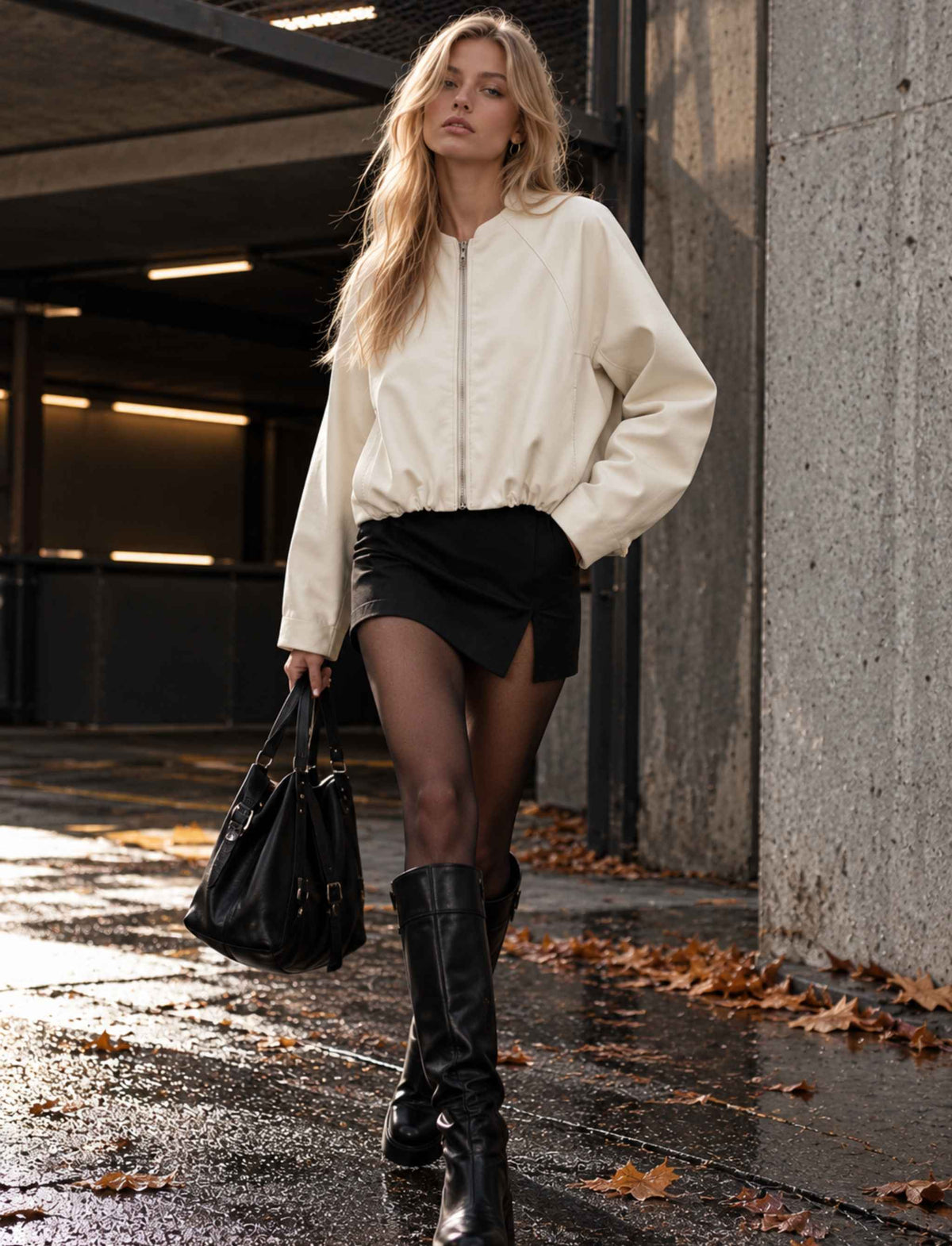 Oversize Bomberjacke in Lederoptik