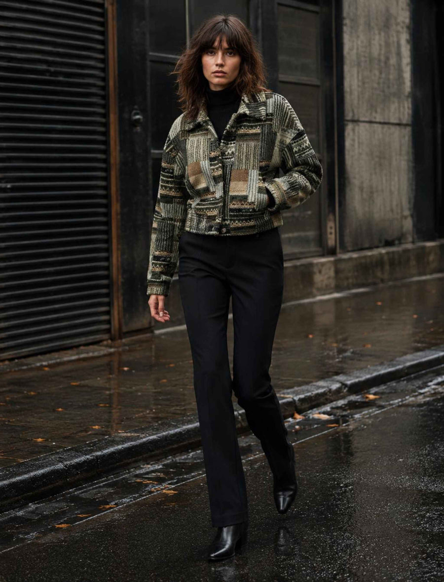Karierte Übergangsjacke mit Knopfleiste und Taschen