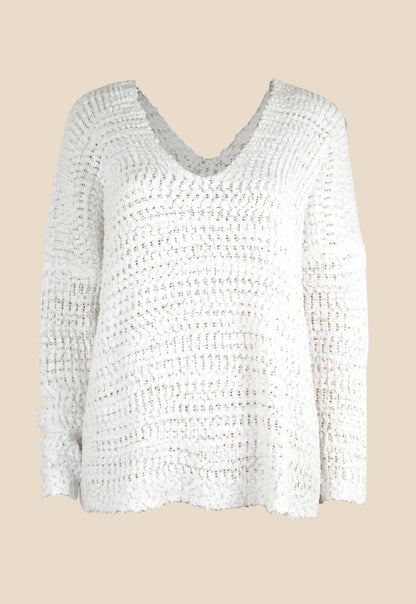Weißer Oversized-Strickpullover für Damen aus Grobstrick mit weitem Ausschnitt und lässiger Off-Shoulder-Passform