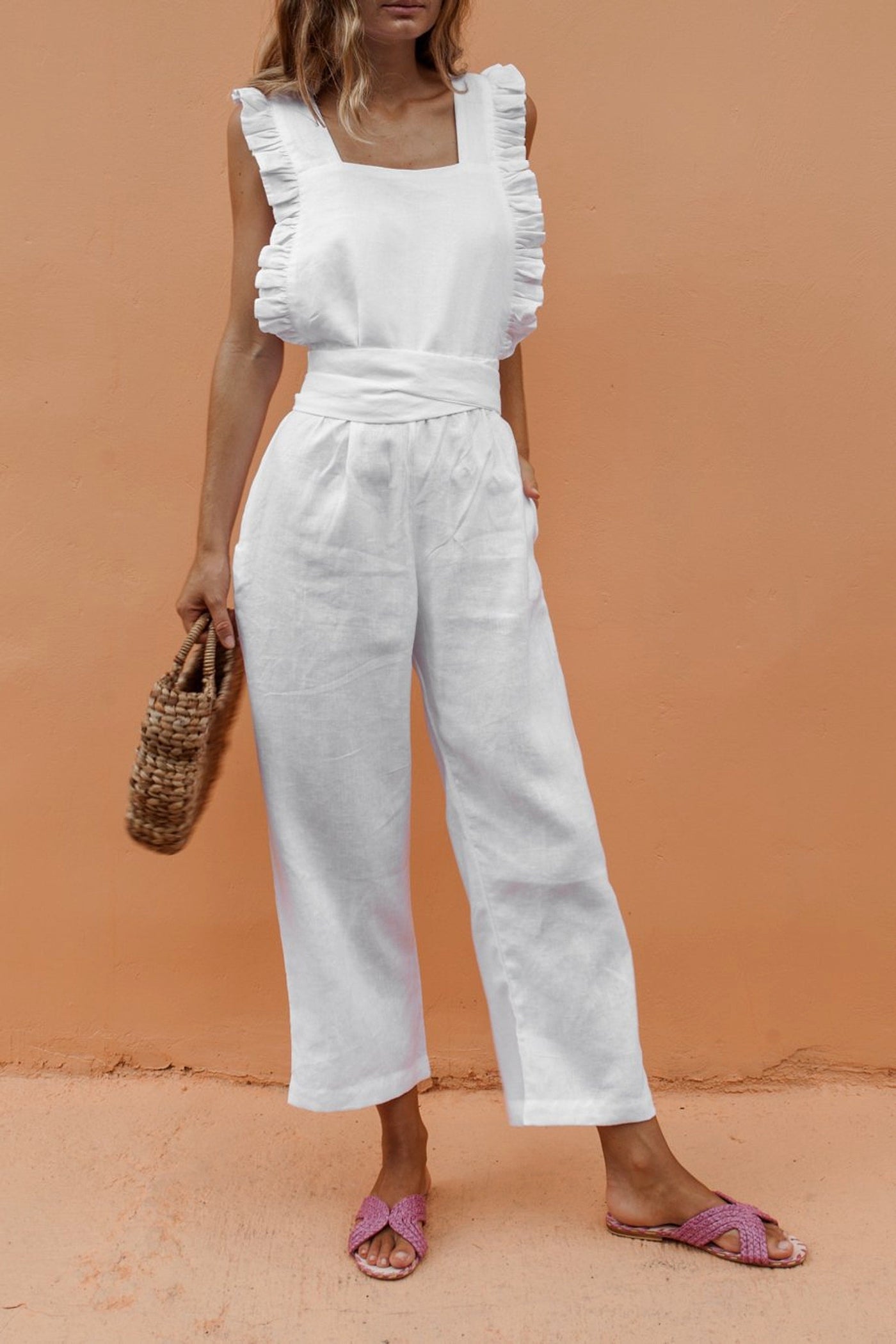 Damen Jumpsuit ärmellos mit Schnürung