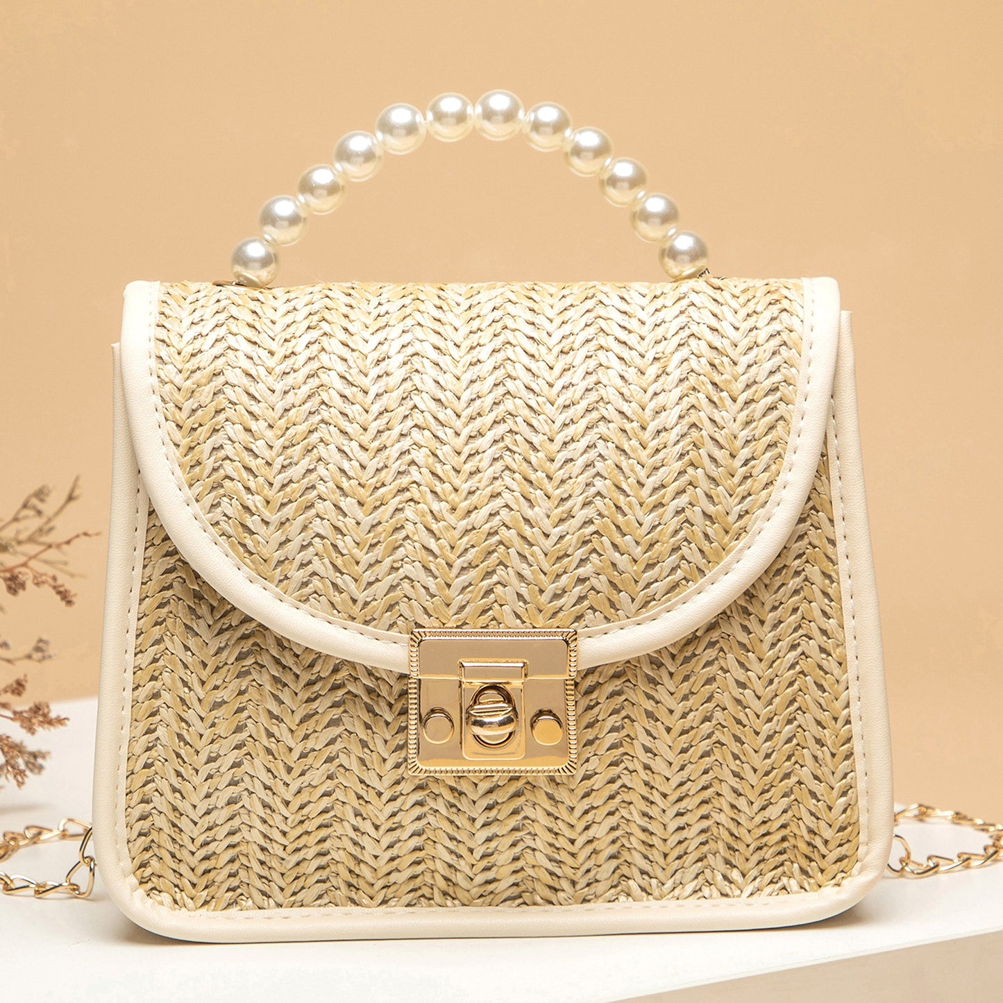 Perlenbesetzte Strohhandtasche Damen