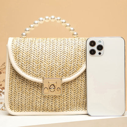 Perlenbesetzte Strohhandtasche Damen
