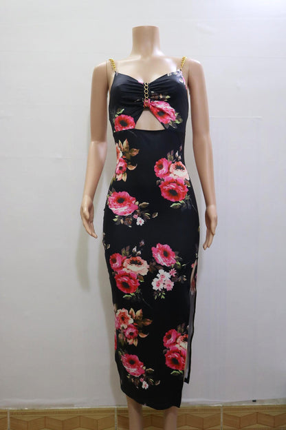 Damen Maxikleid mit Blumenmuster und Beinschlitz