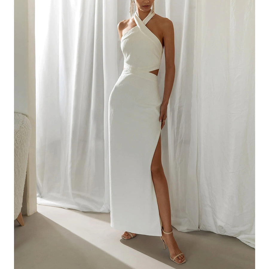 Damen Neckholder Maxikleid mit Schlitz