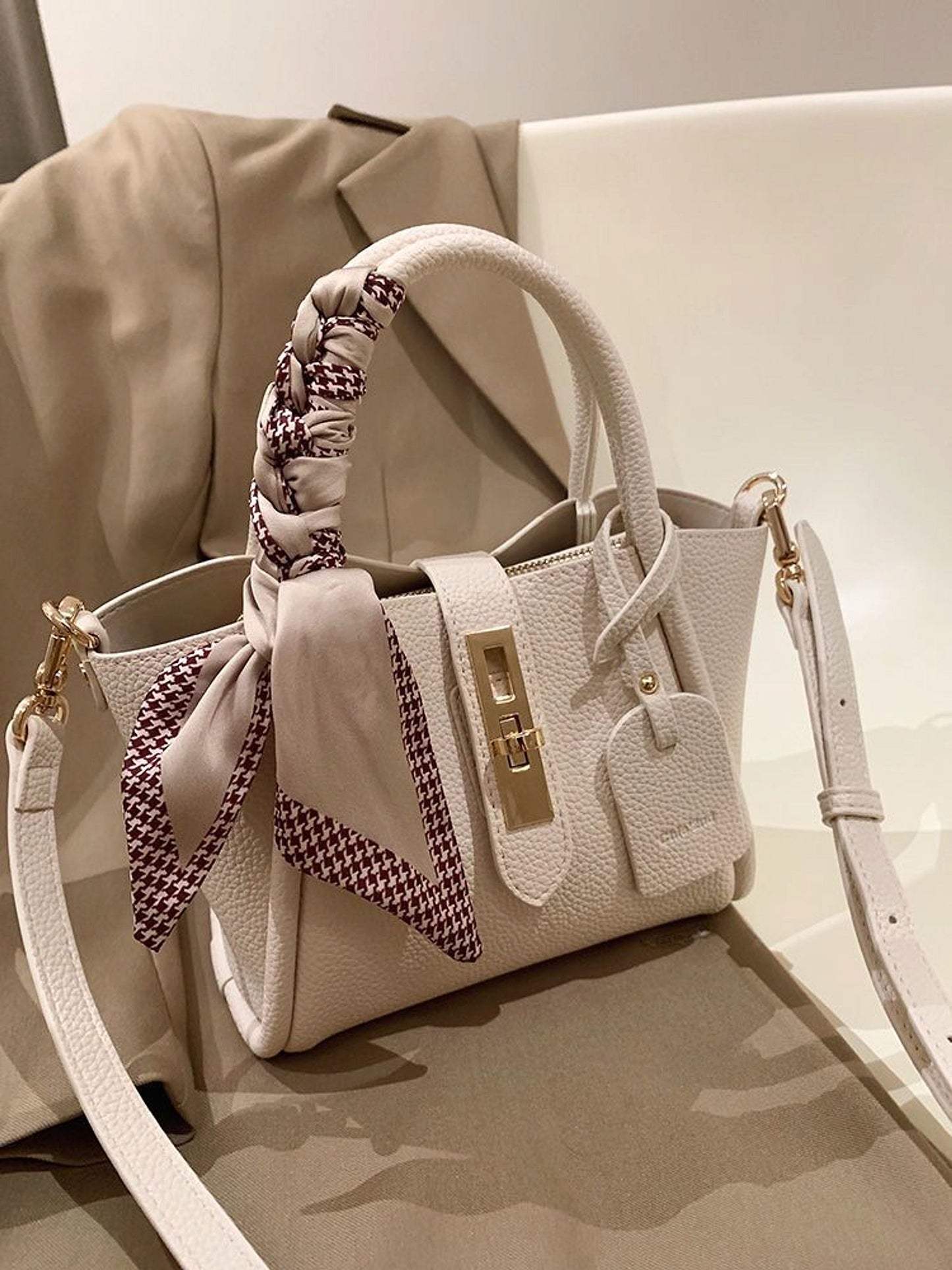 CityEdit™ – Litchi Luxe Tote with Scarf Handle