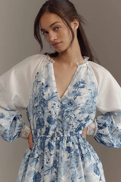 LuneluX™ – Vintage Puff Sleeve Stand Collar Dress