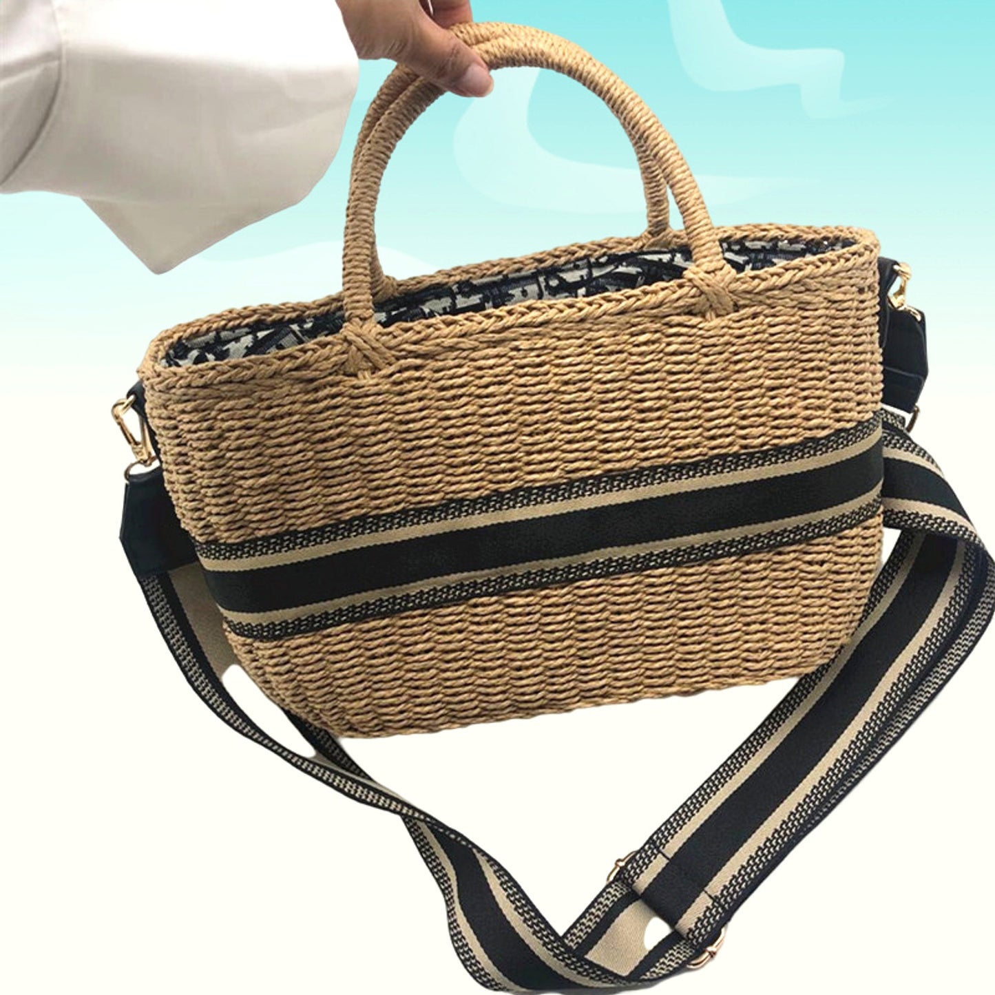 SolunaWeave™ – Coastal Barrel Straw Satchel