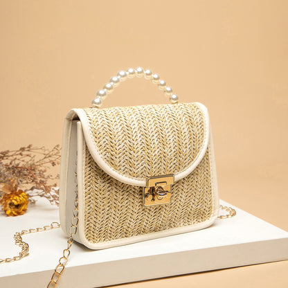 Perlenbesetzte Strohhandtasche Damen