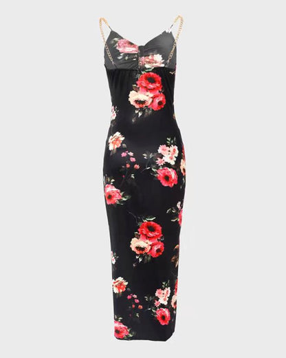 Damen Maxikleid mit Blumenmuster und Beinschlitz