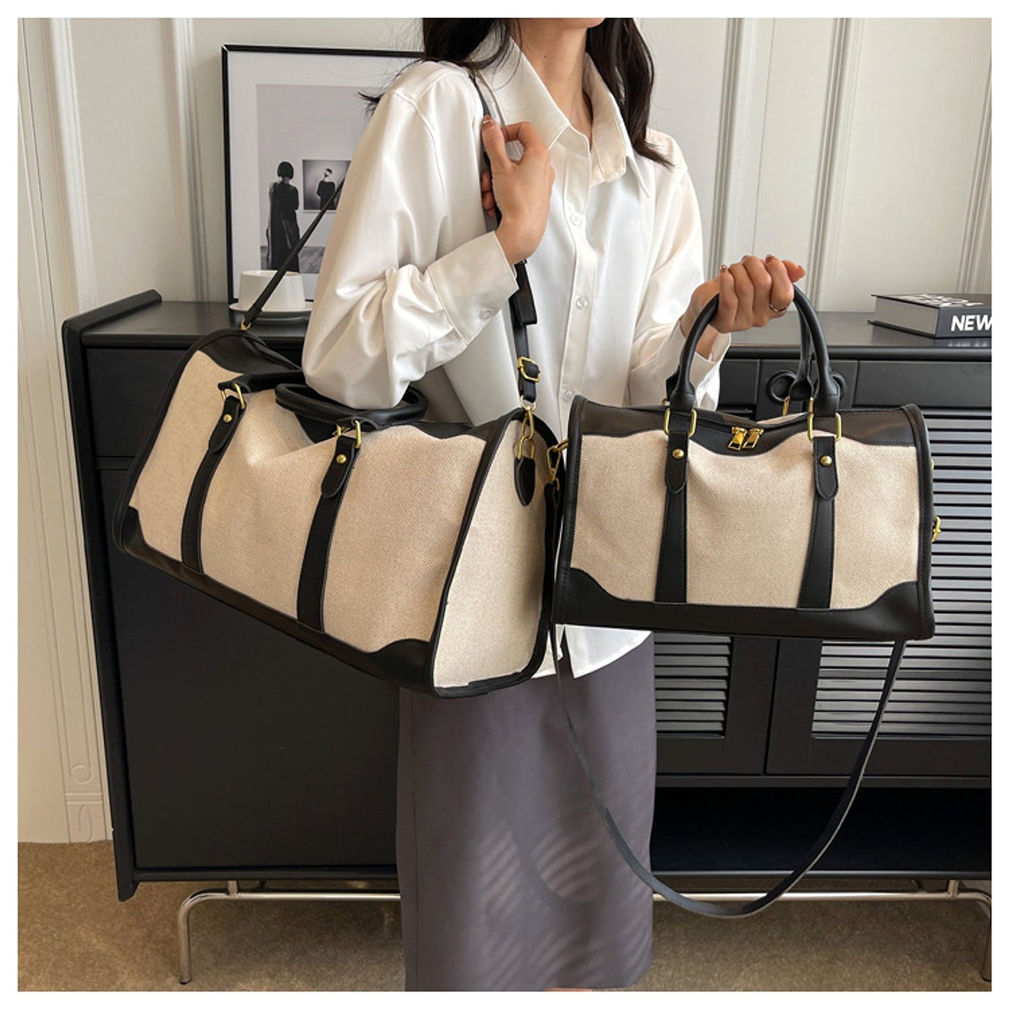 Voyagera™ – Canvas Travel Tote Bag (Large Capacity)