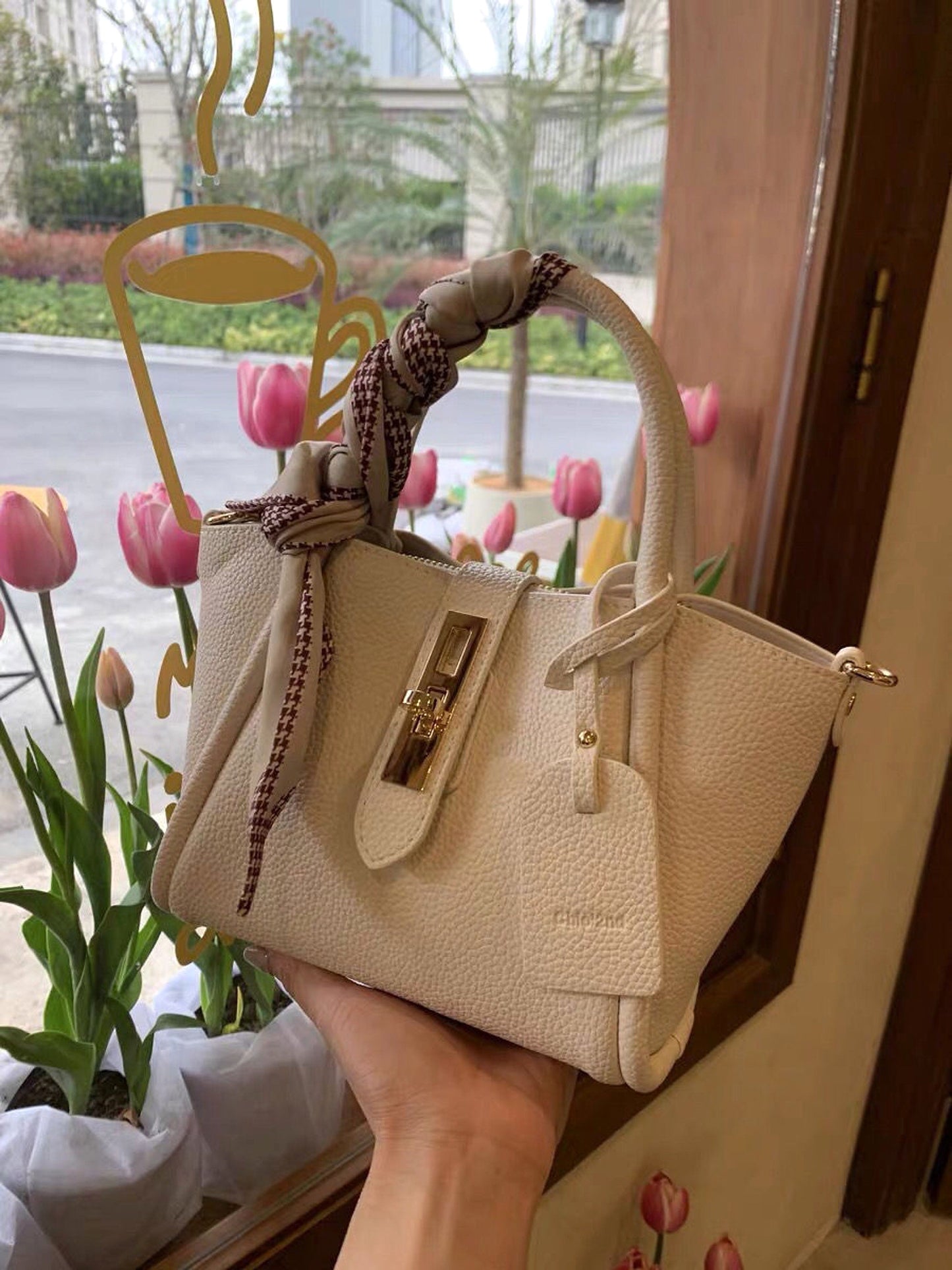 CityEdit™ – Litchi Luxe Tote with Scarf Handle