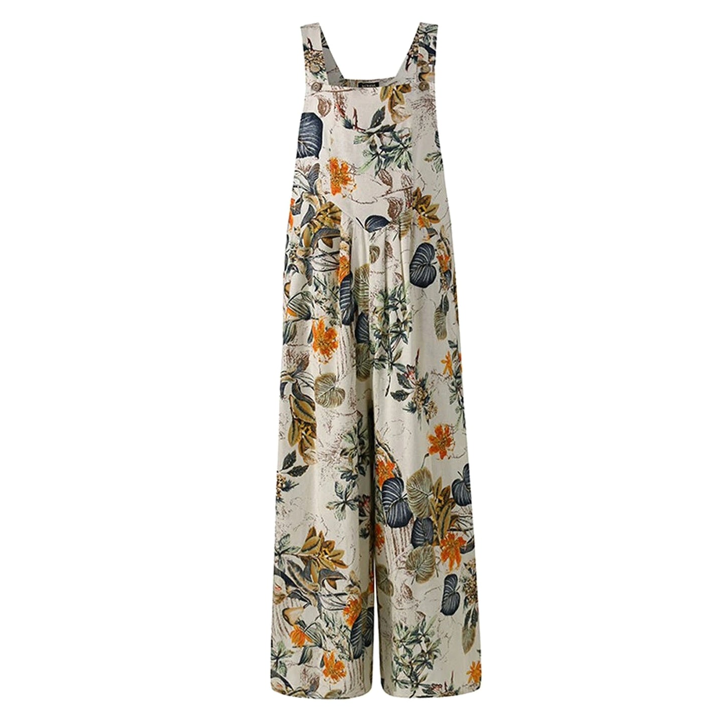 Patchwork Printed Button Suspender Jumpsuit