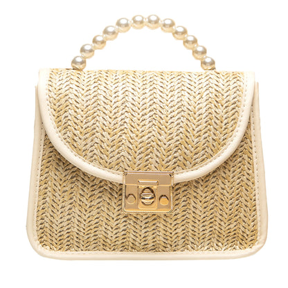 Perlenbesetzte Strohhandtasche Damen