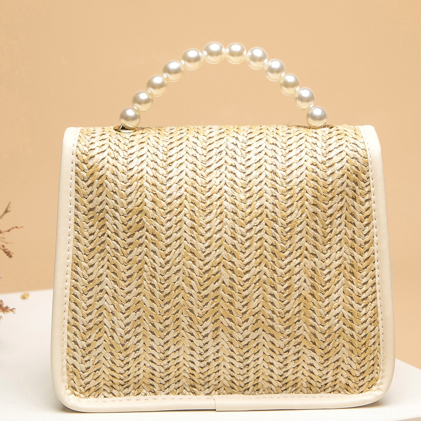 Perlenbesetzte Strohhandtasche Damen