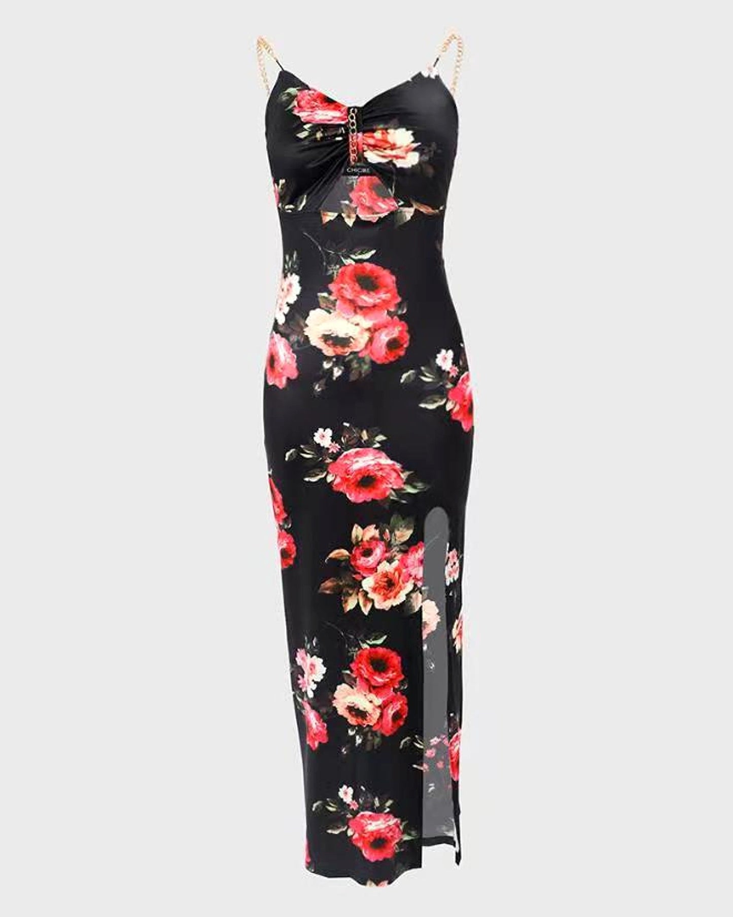 Damen Maxikleid mit Blumenmuster und Beinschlitz