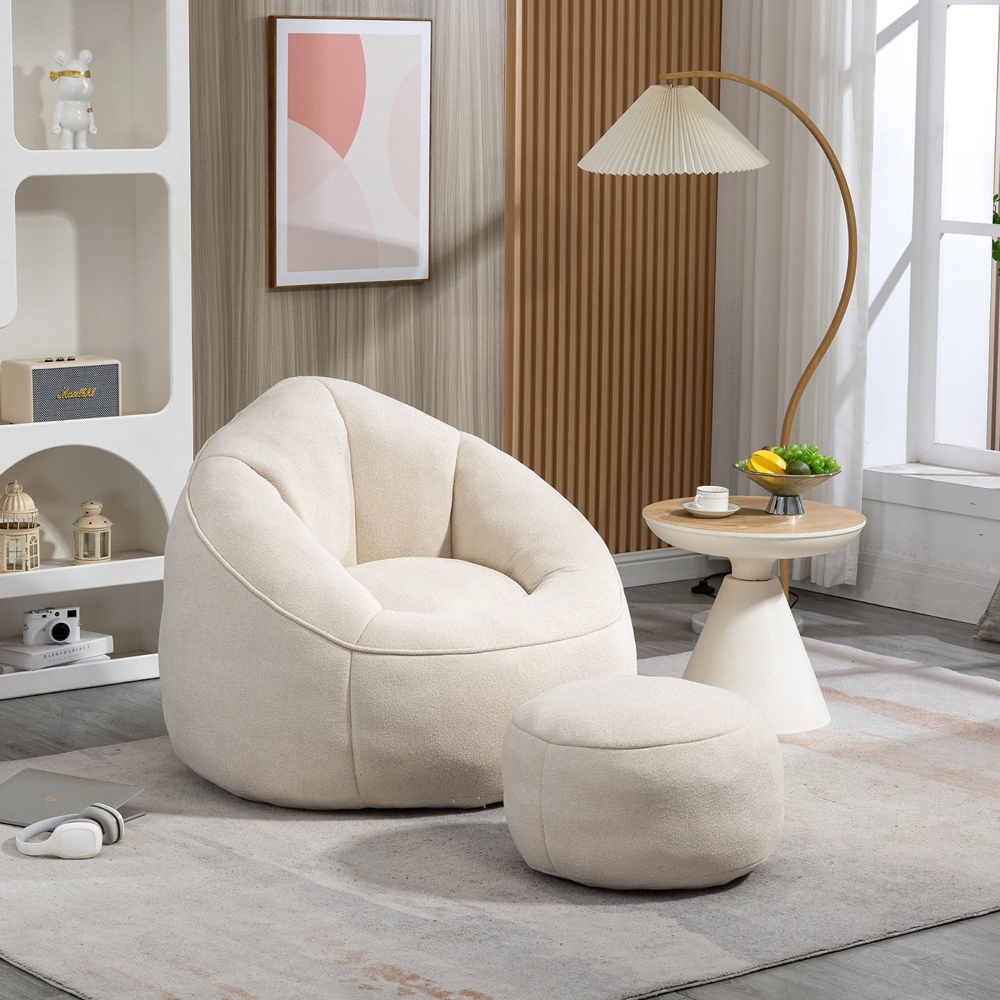 CloudSoft Sitzsack mit Fußhocker Beige